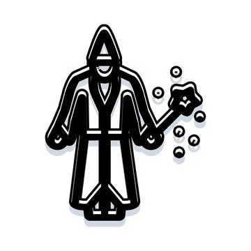Wizard character casting magic spell with wand Stock Illustration