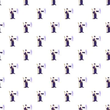 Wizard character casting magic spell seamless pattern Illustrazione stock