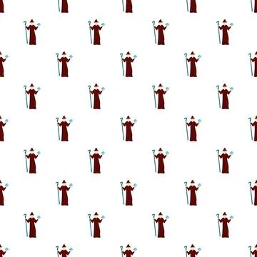 Wizard character holding magic orb seamless pattern Stock Illustration