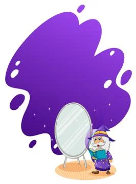 A wizard doing a spell in front of the mirror Ilustración de archivo