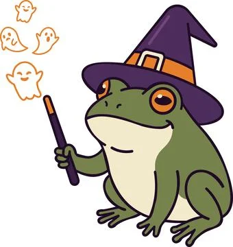 Wizard frog with magic wand and hat Stockillustratie