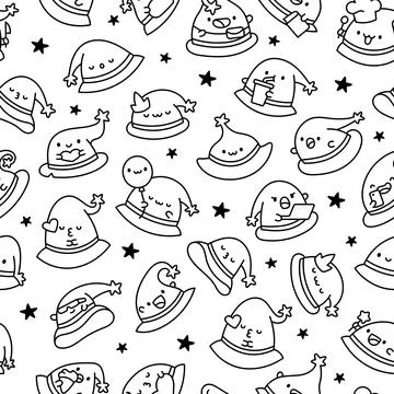 Wizard hat seamless pattern set Illustration