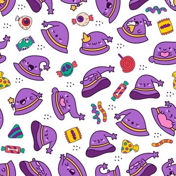 Wizard hat seamless pattern set Illustrazione stock