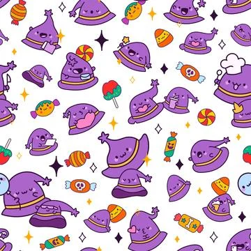Wizard hat seamless pattern set Illustrazione stock