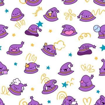 Wizard hat seamless pattern set Ilustração Stock