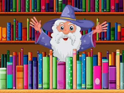 A wizard inside the library Illustrazione stock