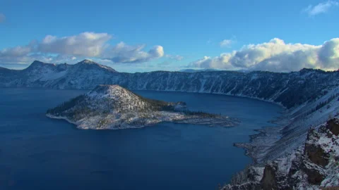 Wizard Island, a volcano within a volcano, Crater Lake National Park, Oregon Stock Footage 168207375