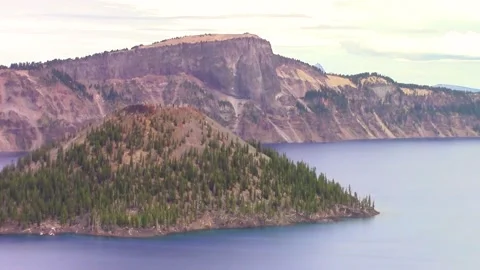 Wizard Island within Crater Lake National Park in Oregon, USA Stock Footage 166174009