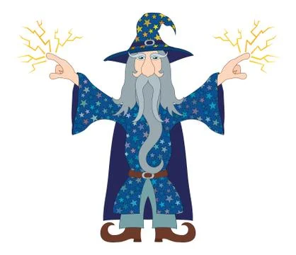 Wizard launches lightning Stock Illustration
