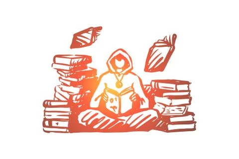 Wizard, magic, library, spell, book concept. Hand drawn isolated vector. Ilustração Stock