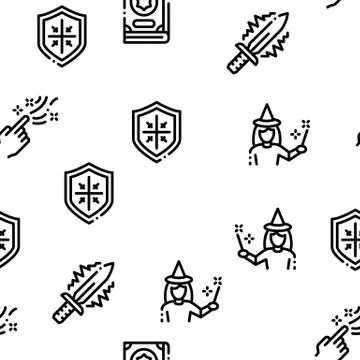 Wizard Magic Seamless Pattern Vector Stock Illustration
