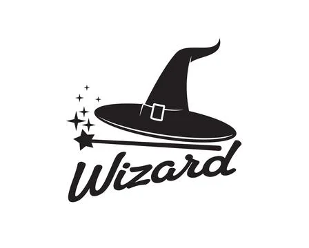 Wizard magician hat and magic wand icon Illustrazione stock