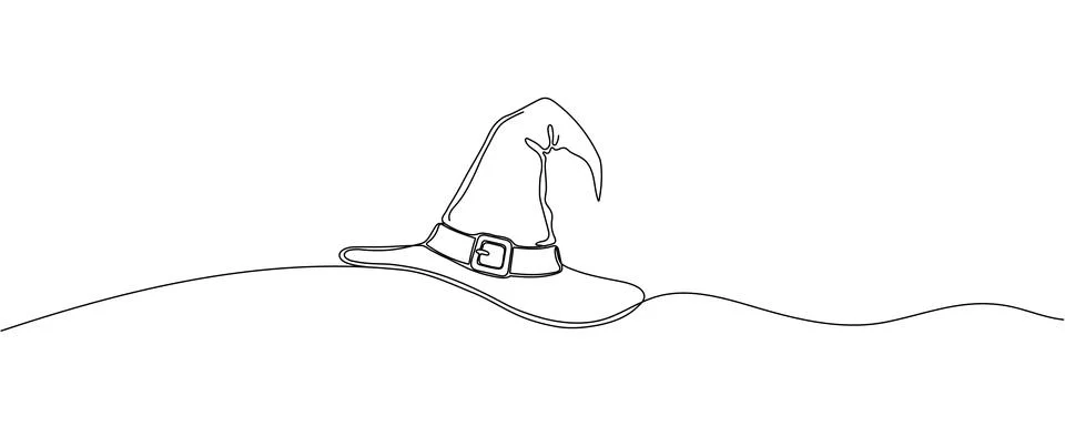 Wizard or witch hat linear drawn continuous icon. Magic hat black one line ve Stock-Illustration