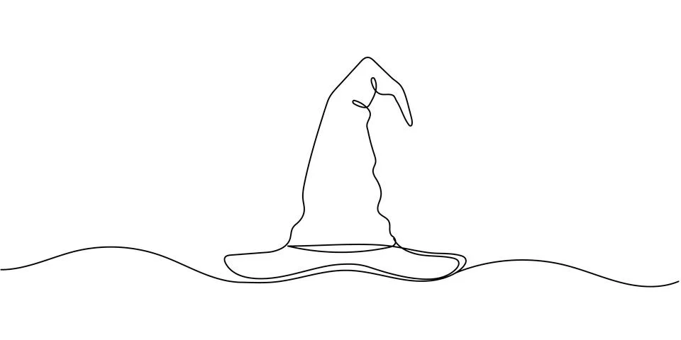 Wizard or witch hat linear drawn continuous icon. Magic hat black one line .. Stock Illustration