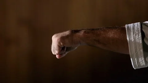 The wizard performs karate blows during training Stock Footage 44178456