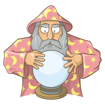 Wizard in pink cape with magic ball Stock Illustration