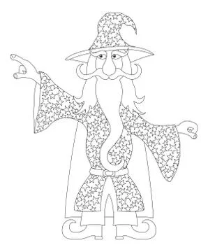 Wizard points his finger, contour Stock Illustration