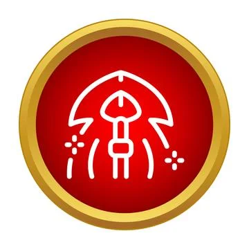 Wizard staff casting magic spell in red button icon Stock Illustration
