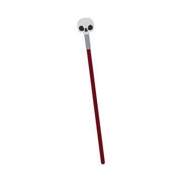 Wizard staff with skull and handle, magic character accessory for Halloween Illustration