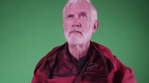 A Wizard Stands, Ready To Cast A Spell (Green Screen). Stock Footage 45669736