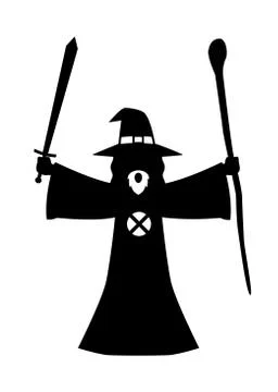 A wizard with sword and staff. Vector Illustration Stock Illustration