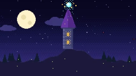 Wizard tower on a starry night with magic orb Stock Footage 348648796