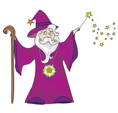 Wizard with a wand on a white background Stock Illustration