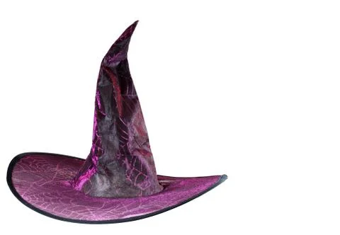 Wizard Witch hat decorated with glowing spiderwebstars and pointed tip. isola Stock Photos