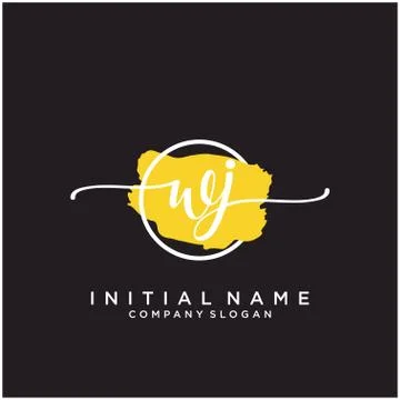 WJ Initial handwriting logo design with brush circle Stock Illustration