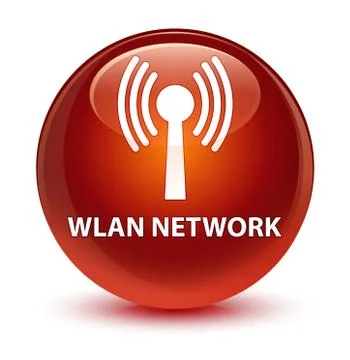 Wlan network glassy brown round button Stock Illustration
