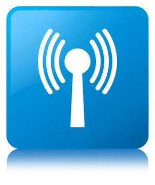Wlan network icon cyan blue square button Stock Illustration