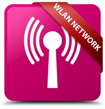 Wlan network pink square button red ribbon in corner Stock Illustration