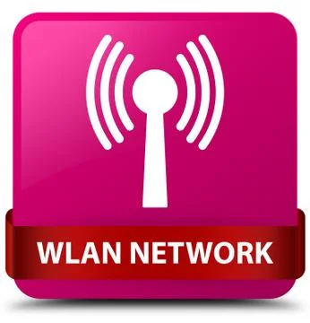 Wlan network pink square button red ribbon in middle Stock Illustration