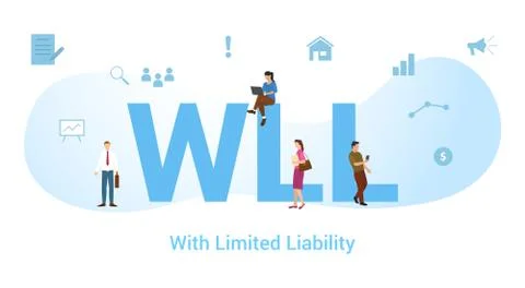 Wll with limited liability concept with big word or text and team people with Stock Illustration