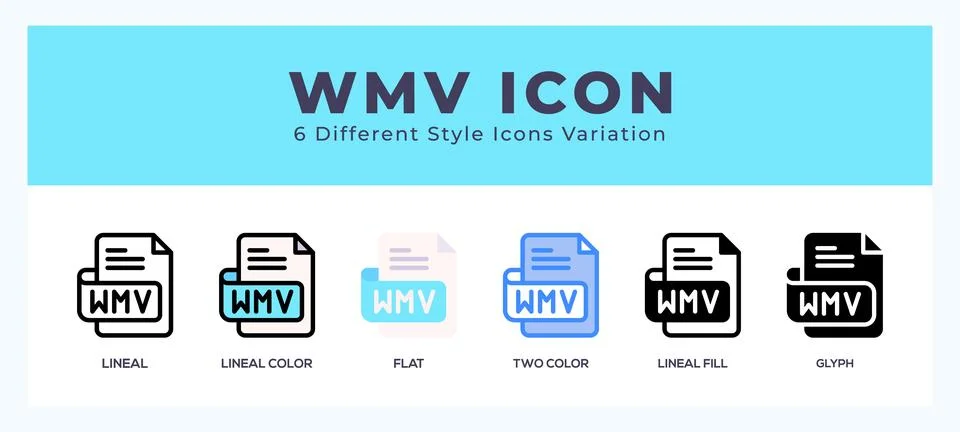Wmv file icons set. Different style of icons simple vector illustration. Stock Illustration