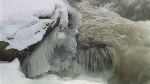 WNT-0027 River Flowing Through Snow 2 Video stock 1216486