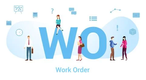 Wo work order concept with big word or text and team people with modern flat  Illustrazione stock