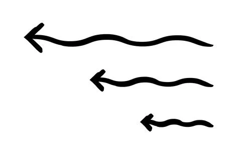 Wobbly wavy arrows pointing to left hand-drawn sketch graphic element set Stock Illustration