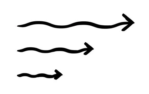 Wobbly wavy arrows pointing to right hand-drawn sketch graphic element set Stock Illustration