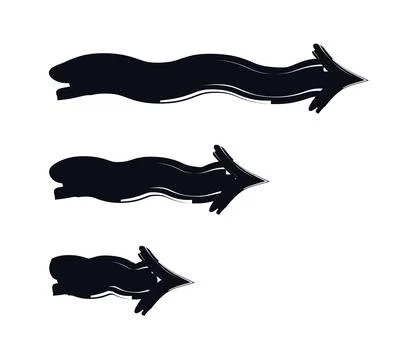 Wobbly wavy arrows pointing to right bold thick stroke graphic element set 스톡 일러스트