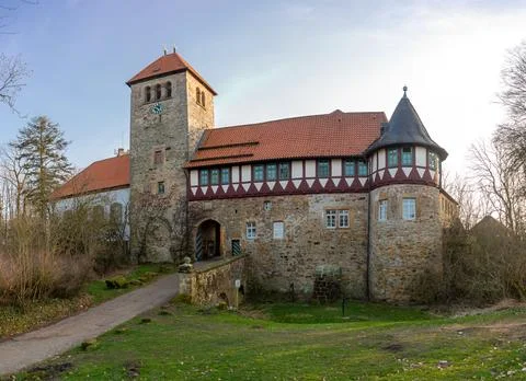 The Wohldenberg castle, a hill castle on the summit of Donnerberg in Germany Stock Photos