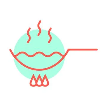Wok dripping pan thin line emblem Stock Illustration