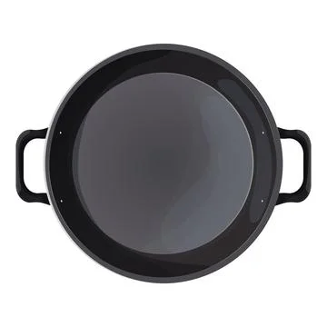 Wok frying pan, empty cookware bowl top view in cartoon style. Steel souspan Stock Illustration