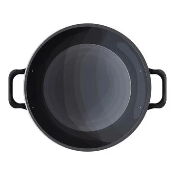 Wok frying pan, empty cookware bowl top view in cartoon style. Steel souspan Stock Illustration