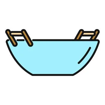 Wok icon flat line cooking pan kitchenware Stock Illustration