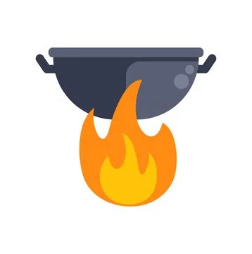 Wok pan cooking over fire flame heating food Stock Illustration