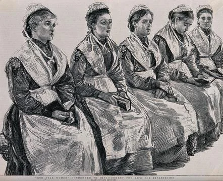 Woking Convict Invalid Prison: five women prisoners convicted of infanticid.. Stock Illustration