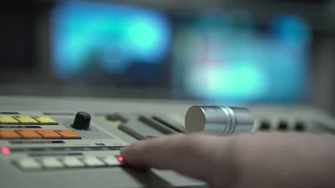 Woking on TV Switcher Mixer in Studio Room of Professional Television Station 스톡 동영상 325708049