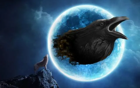 Wolf and crow Stock Illustration