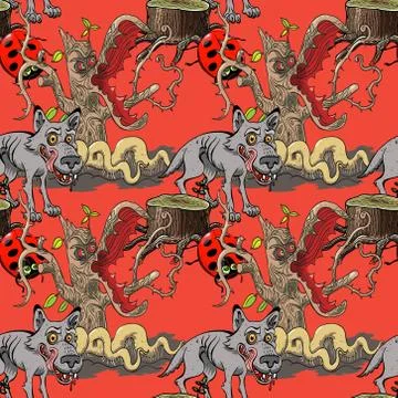 Wolf and dangerous forest seamless pattern イラスト素材